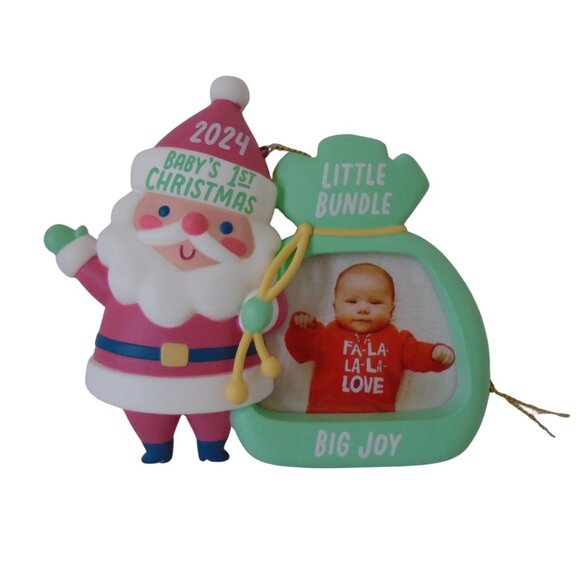 2024 Hallmark LITTLE BUNDLE BIG JOY Ornament BABY'S 1st CHRISTMAS Photo Holder - Picture 1 of 7